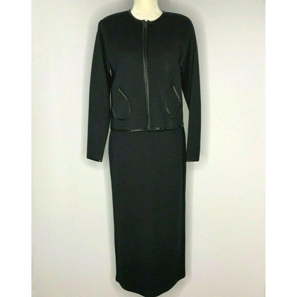 Vtg Doncaster Pencil Skirt Suit M Black Wool - Picture 2 of 9